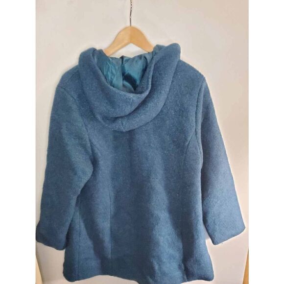 Woman Within Blue Green Wool Blend Hooded Coat Size 14W - Picture 4 of 5